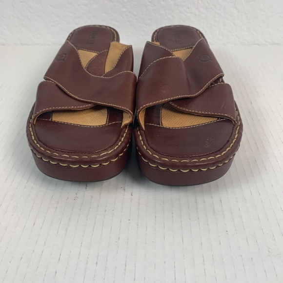 Born Criss Cross Leather Platform Wedge Sandal Womens 8M Brown Open Toe Slip On - Picture 2 of 13
